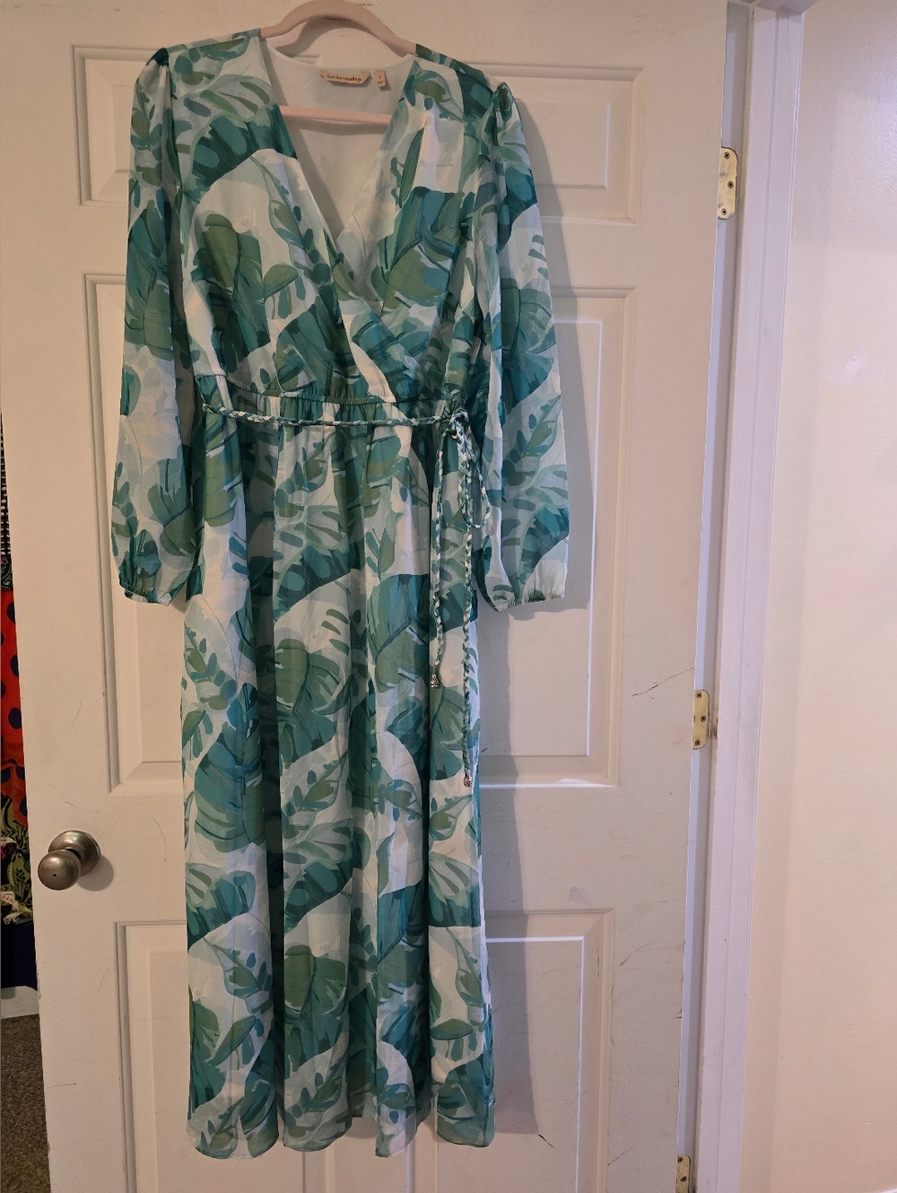 Soft Surroundings Green Leaf Print Wrap Maxi Dress